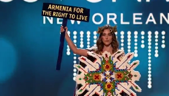 Армянская участница вышла на сцену конкурса «Мисс Вселенная» с транспарантом