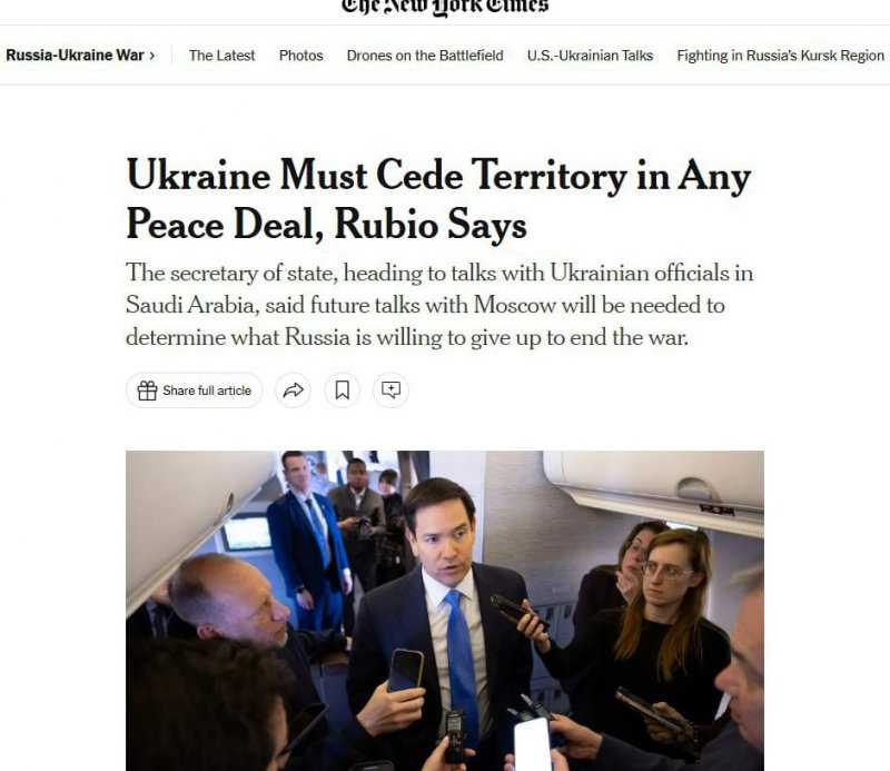 Госсекретарь США Марко Рубио: Украина лишится территорий в любом случае