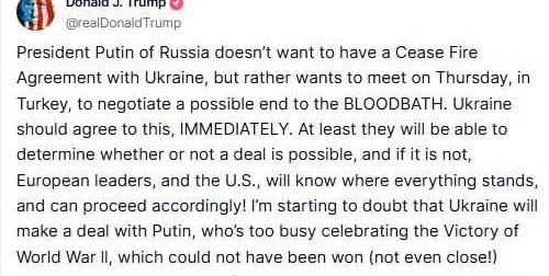 Трамп призвал Украину сесть за стол переговоров в Турции — «иначе конфликт затянется на годы»