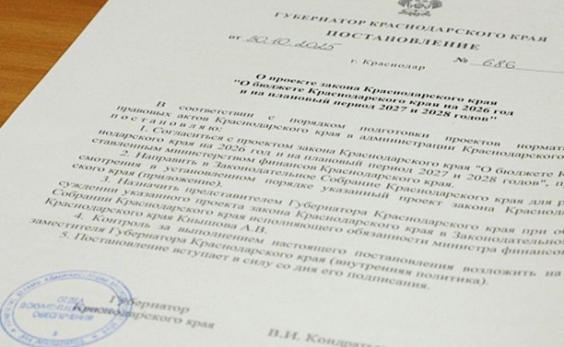 КРАСНОДАР. Проект закона о бюджете Краснодарского края на трехлетний период внесен в ЗСК