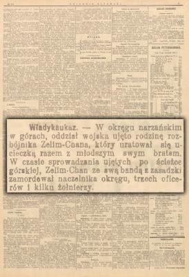 1910 г. Польская газета "Dzennik Kijowski". О пленении семьи Зелимхана